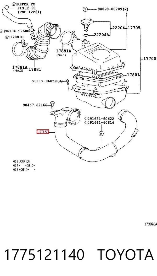 Cano derivado de ar, entrada de filtro de ar 1775121140 Toyota