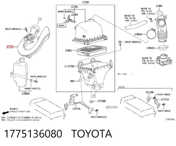 Cano derivado de ar, entrada de filtro de ar 1775136080 Toyota