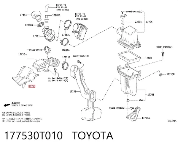 Tomada de ar de filtro de ar 177530T010 Toyota