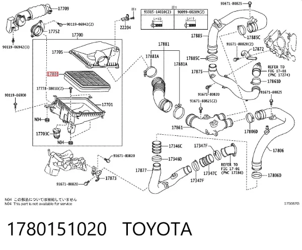 Filtro de ar 1780151020 Toyota