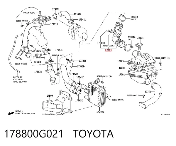 Cano derivado de ar, saída de filtro de ar 178800G021 Toyota