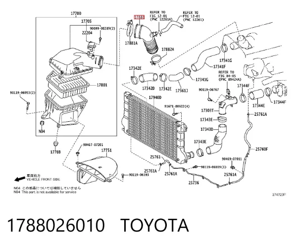 Cano derivado de ar, saída de filtro de ar 1788026010 Toyota
