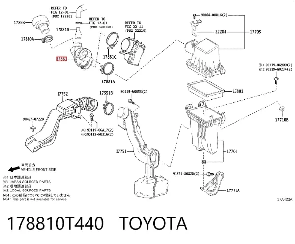 Cano derivado de ar, saída de filtro de ar 178810T440 Toyota