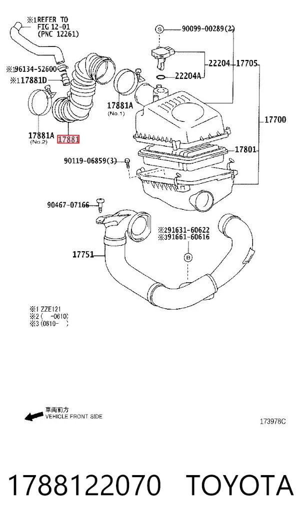 Cano derivado de ar, saída de filtro de ar 1788122070 Toyota