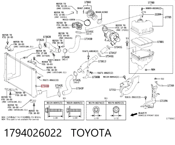 Radiador de intercooler 1794026022 Toyota