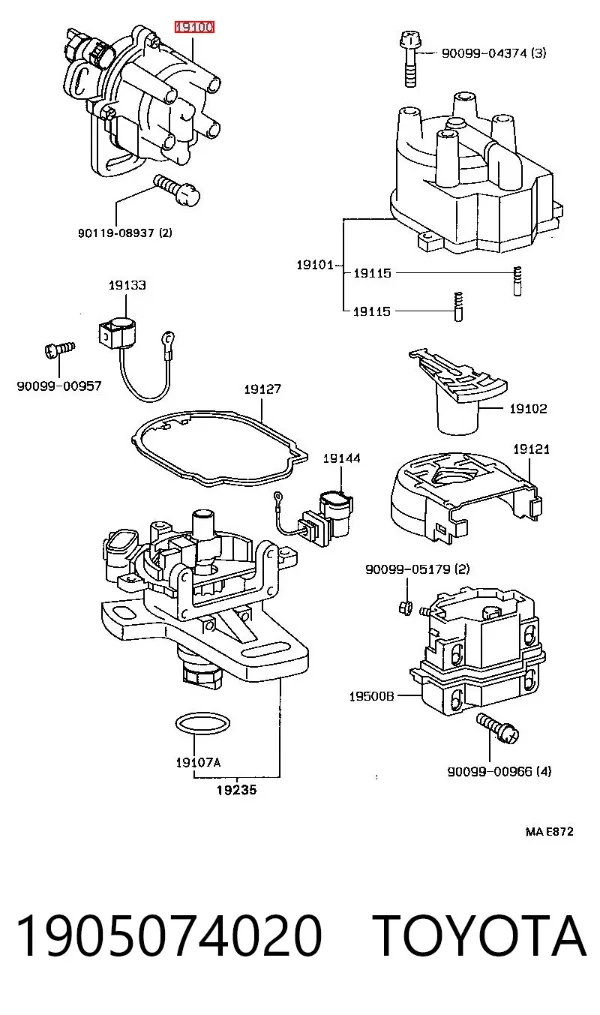 Distribuidor de ignição (distribuidor) 1905074020 Toyota