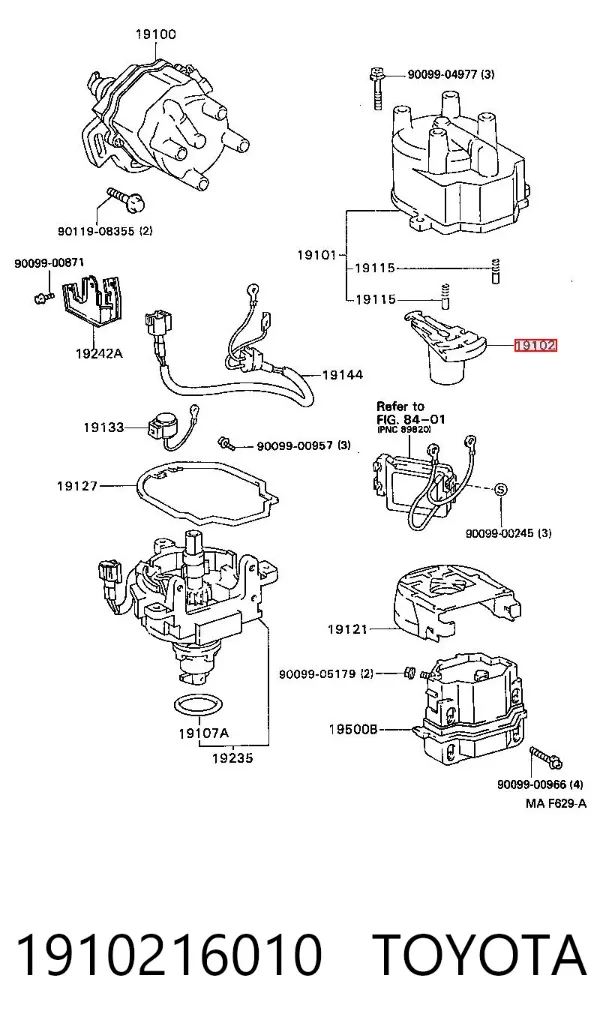 Slider (rotor) de distribuidor de ignição, distribuidor 1910216010 Toyota