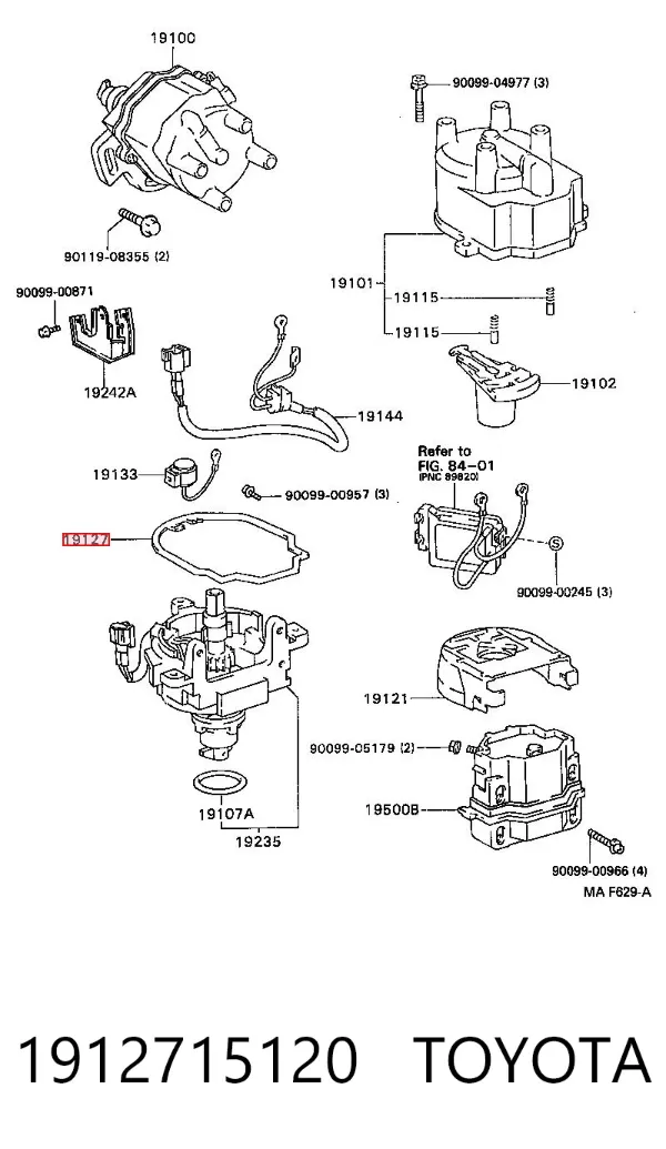 Vedante anular de distribuidor 1912715120 Toyota