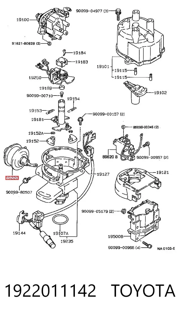 Vácuo de distribuidor de ignição 1922011142 Toyota