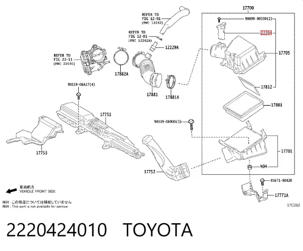 Sensor de fluxo (consumo) de ar, medidor de consumo M.A.F. - (Mass Airflow) 2220424010 Toyota