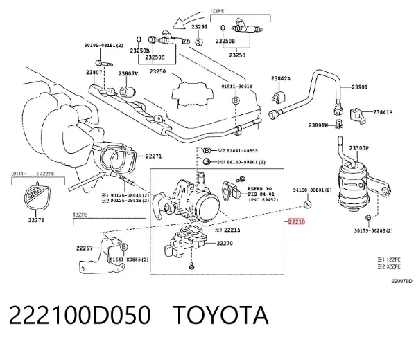 Válvula de borboleta montada 222100D050 Toyota