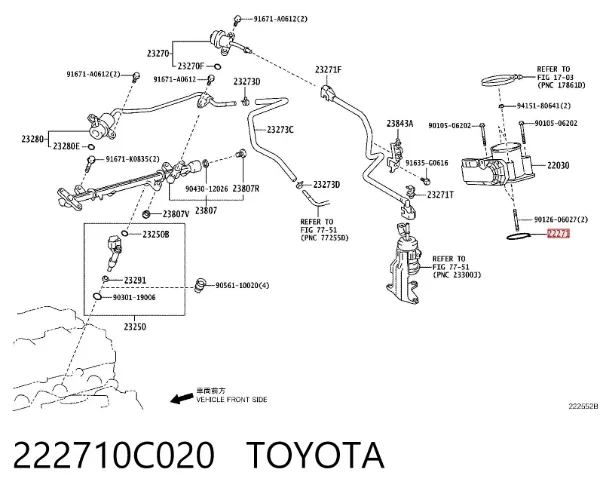 Vedante da válvula de borboleta 222710C020 Toyota