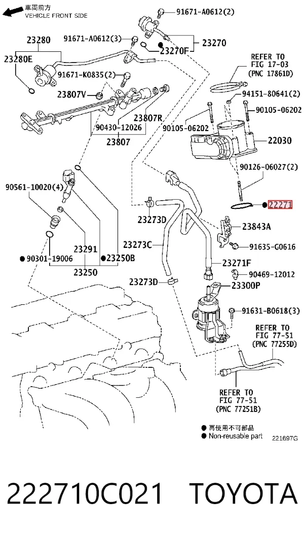 Vedante da válvula de borboleta 222710C021 Toyota