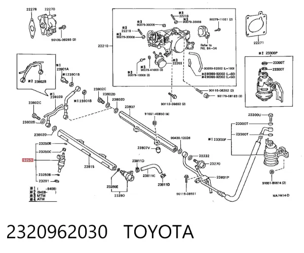 Injetor de injeção de combustível 2320962030 Toyota