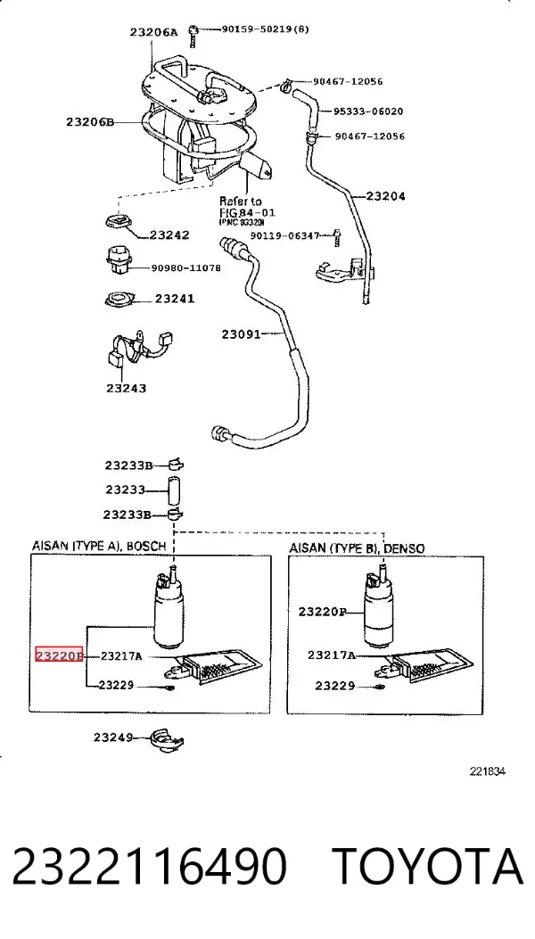 Bomba de combustível elétrica submersível 2322116490 Toyota