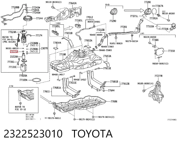 Compactador da bomba de combustível 2322523010 Toyota