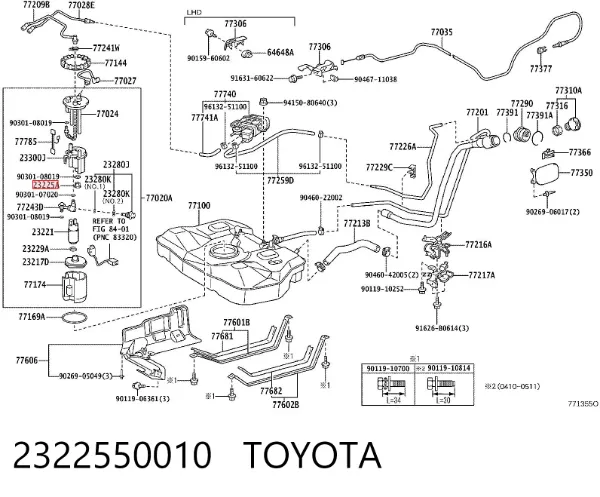 Vedante de sensor do nível de combustível/da bomba de combustível (tanque de combustível) 2322550010 Toyota