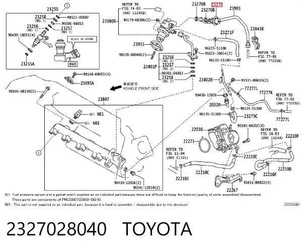 Regulador de pressão de combustível na régua de injectores 2327028040 Toyota