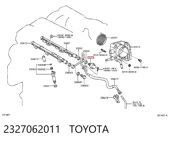 Regulador de pressão de combustível na régua de injectores 2327062011 Toyota