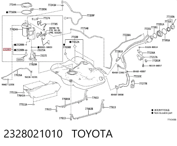 Regulador de pressão de combustível de módulo da bomba de combustível no tanque 2328021010 Toyota