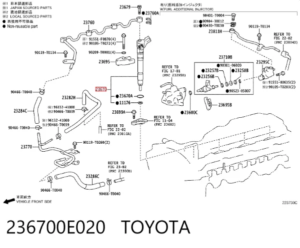 Injetor de injeção de combustível 236700E020 Toyota