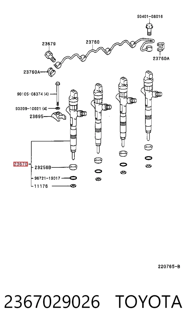 Injetor de injeção de combustível 2367029026 Toyota