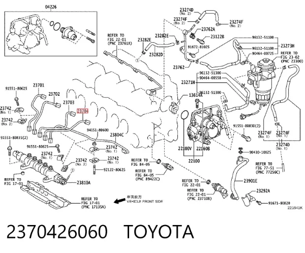 Tubo de combustível do injetor de 4º cilindro 2370426060 Toyota