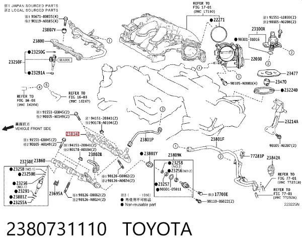 Distribuidor de combustível (rampa) direito 2380731110 Toyota