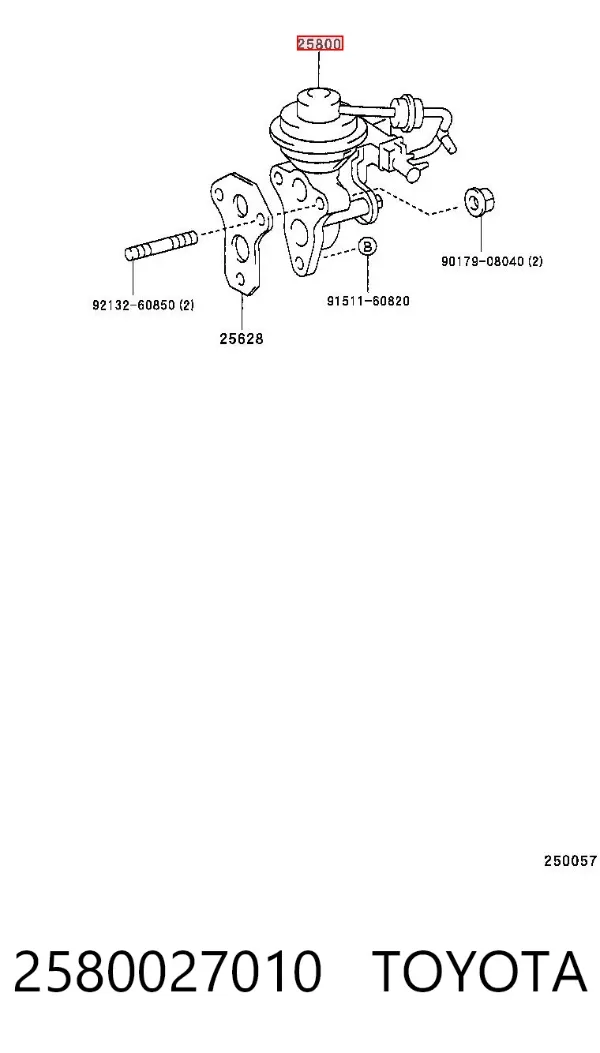 Válvula EGR de recirculação dos gases 2580027010 Toyota