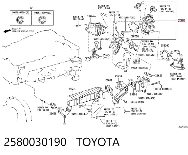 Válvula EGR de recirculação dos gases 2580030190 Toyota