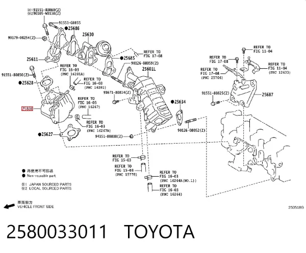 Válvula EGR de recirculação dos gases 2580033011 Toyota