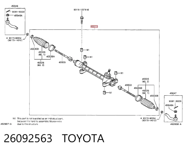Cremalheira da direção 26092563 Toyota