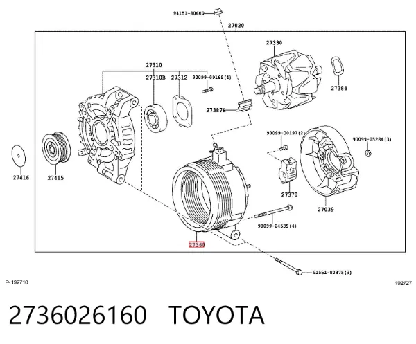 Enrolamento do gerador, estator 2736026160 Toyota