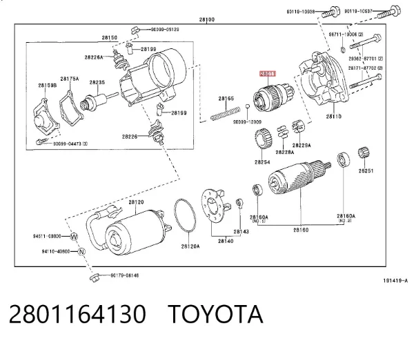 Roda-livre do motor de arranco 2801164130 Toyota