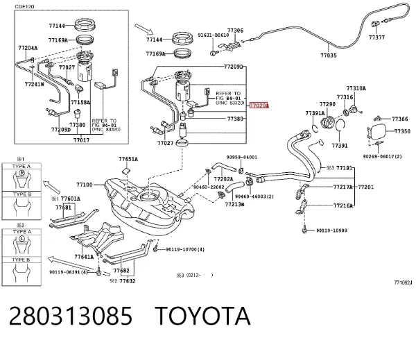 Módulo de bomba de combustível com sensor do nível de combustível 280313085 Toyota