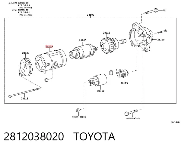 Enrolamento do motor de arranco, estator 2812038020 Toyota