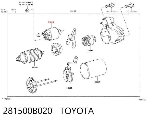Relê retrator do motor de arranco 281500B020 Toyota