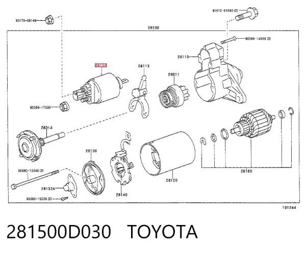 Relê retrator do motor de arranco 281500D030 Toyota