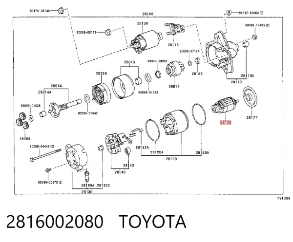 Induzido (rotor) do motor de arranco 2816002080 Toyota