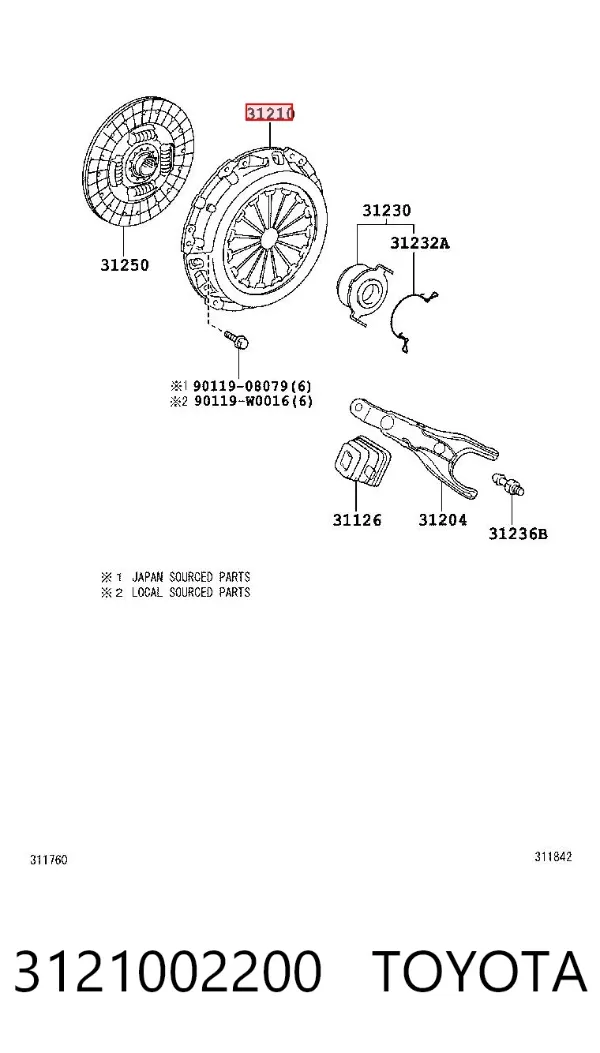 Cesta de embraiagem 3121002200 Toyota