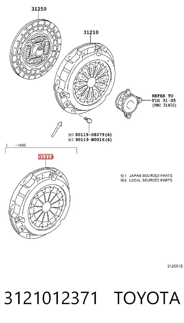 Kit de embraiagem (3 peças) 3121012371 Toyota