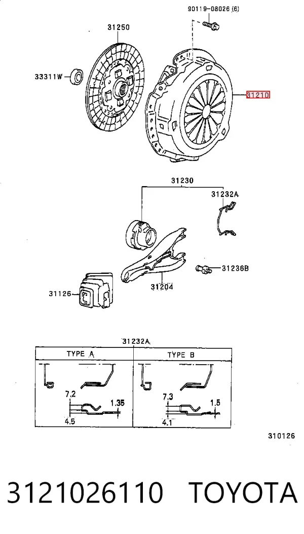Cesta de embraiagem 3121026110 Toyota