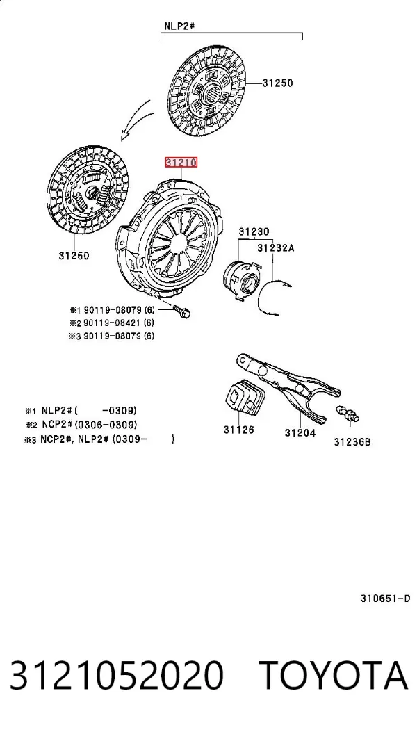 Cesta de embraiagem 3121052020 Toyota
