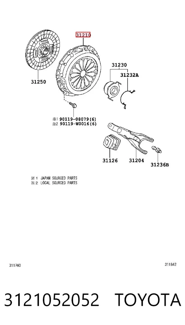 Cesta de embraiagem 3121052052 Toyota