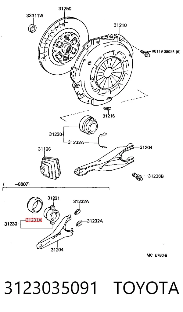 Rolamento de liberação de embraiagem 3123035091 Toyota