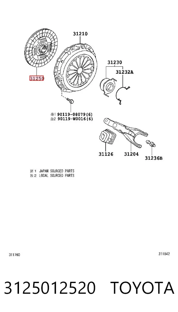Disco de embraiagem 3125012520 Toyota