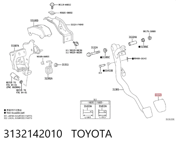 Placa sobreposta de pedal de embraiagem 3132142010 Toyota