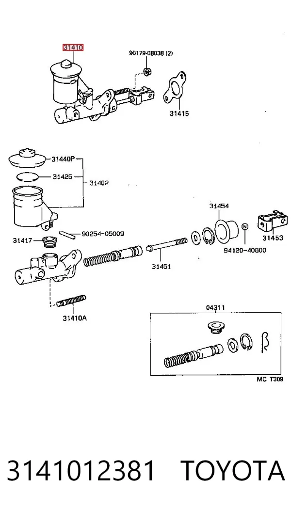 Cilindro mestre de embraiagem 3141012381 Toyota