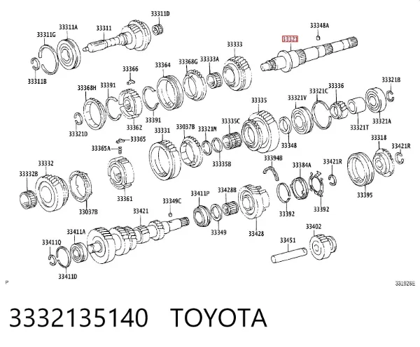 Veio de acionamento do semieixo intermédio 3332135140 Toyota