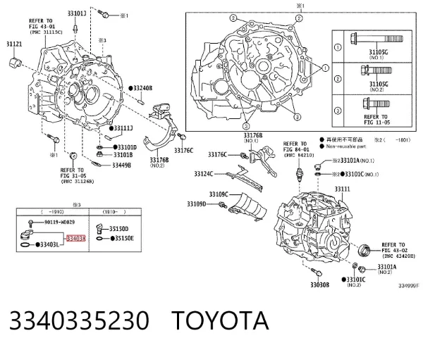 Roda dentada motriz de velocímetro 3340335230 Toyota